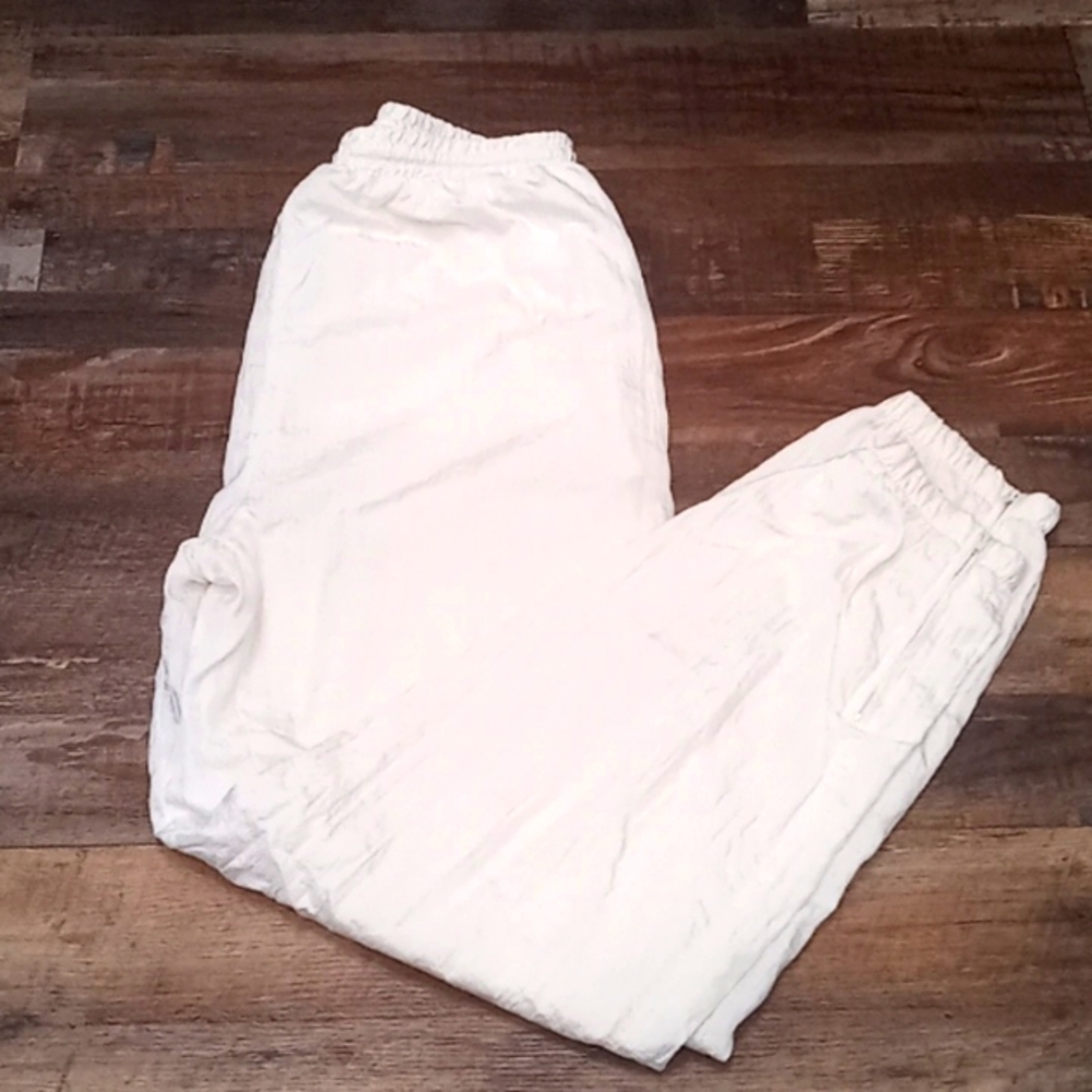 Vtg EVR Div Rousso Women's Windbreaker Pants Joggers Off White Draw String Waist
